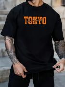 Baskılı Oversize Bisiklet Yaka T-shirt - Siyah resmi